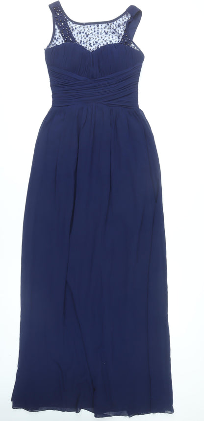 Little Mistress Women Blue Size 10 Maxi Beaded Formal Dress