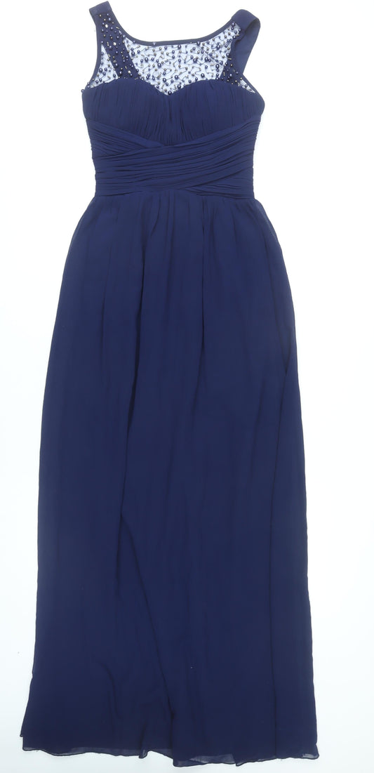 Little Mistress Women Blue Size 10 Maxi Beaded Formal Dress