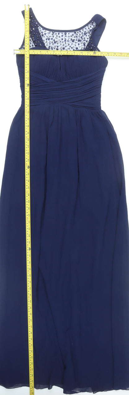Little Mistress Women Blue Size 10 Maxi Beaded Formal Dress