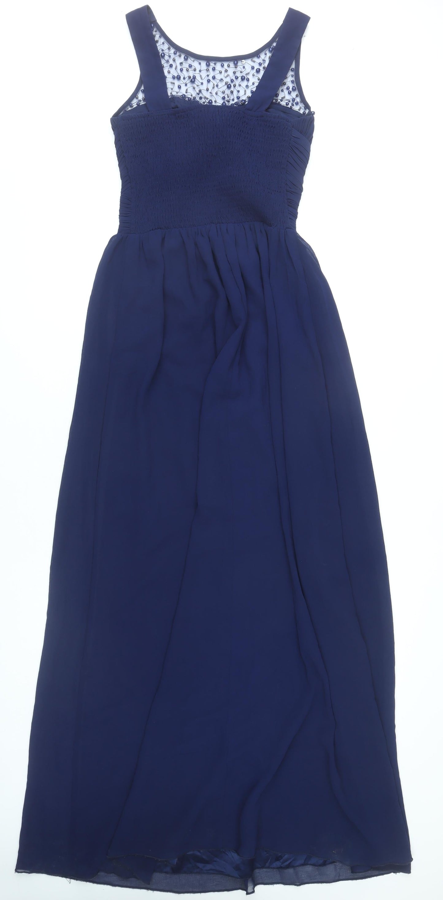 Little Mistress Women Blue Size 10 Maxi Beaded Formal Dress