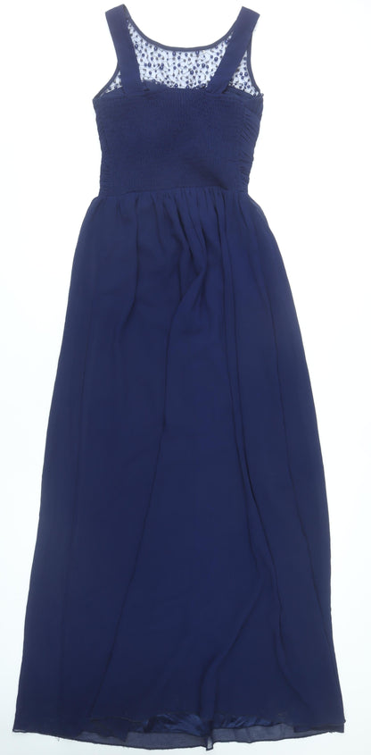 Little Mistress Women Blue Size 10 Maxi Beaded Formal Dress