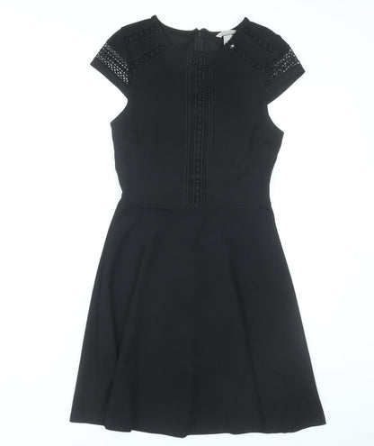 H&M Women Black XS A-Line Lace Short Sleeve Knee Length Dress