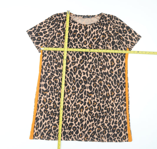Boohoo Women’s Leopard Print Shift Dress Size 16 Short Sleeve