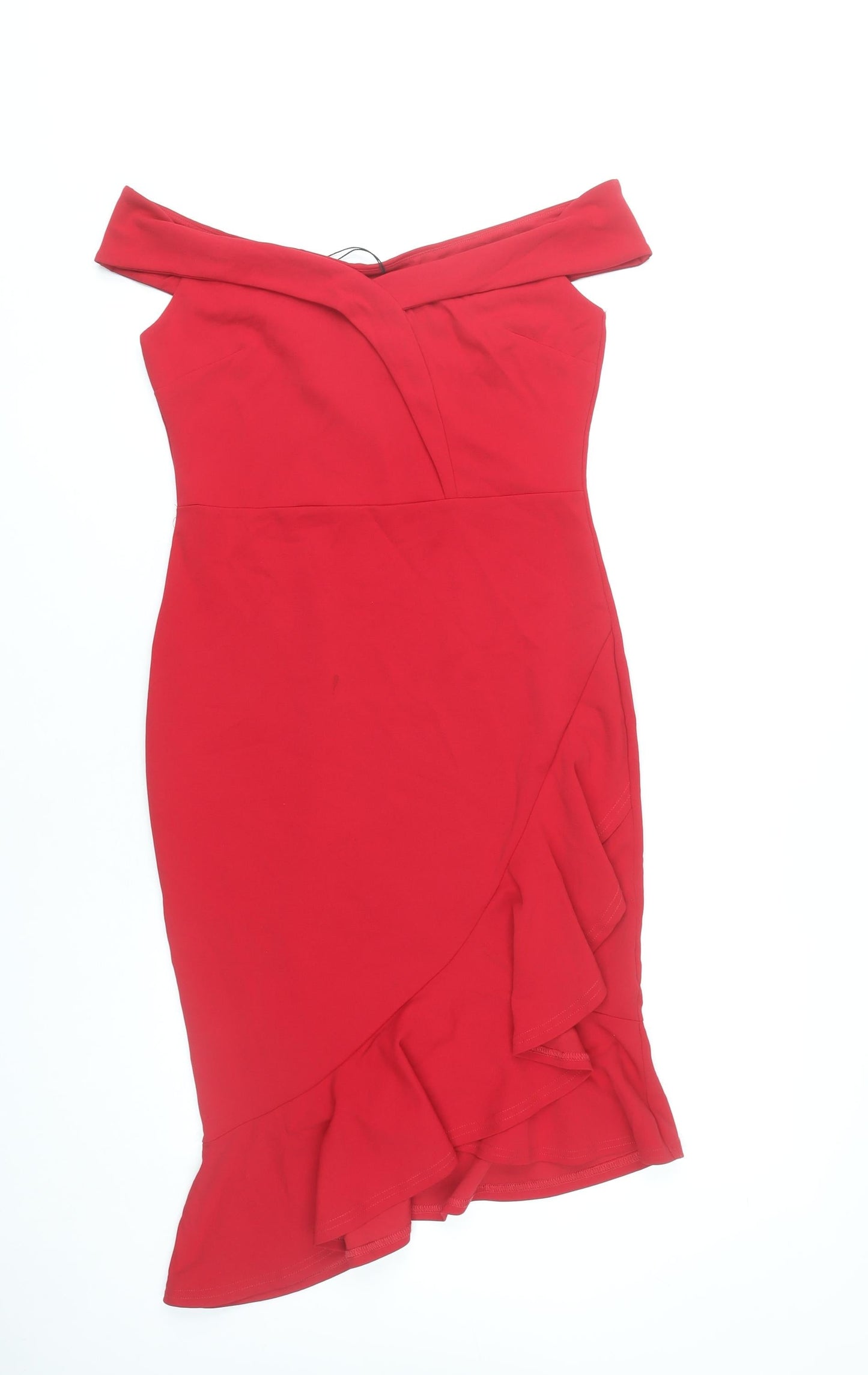 Lipsy Women Red Size 12 Off Shoulder Bodycon Ruffle Dress