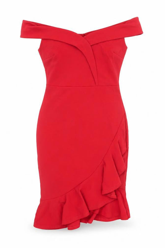 Lipsy Women Red Size 12 Off Shoulder Bodycon Ruffle Dress