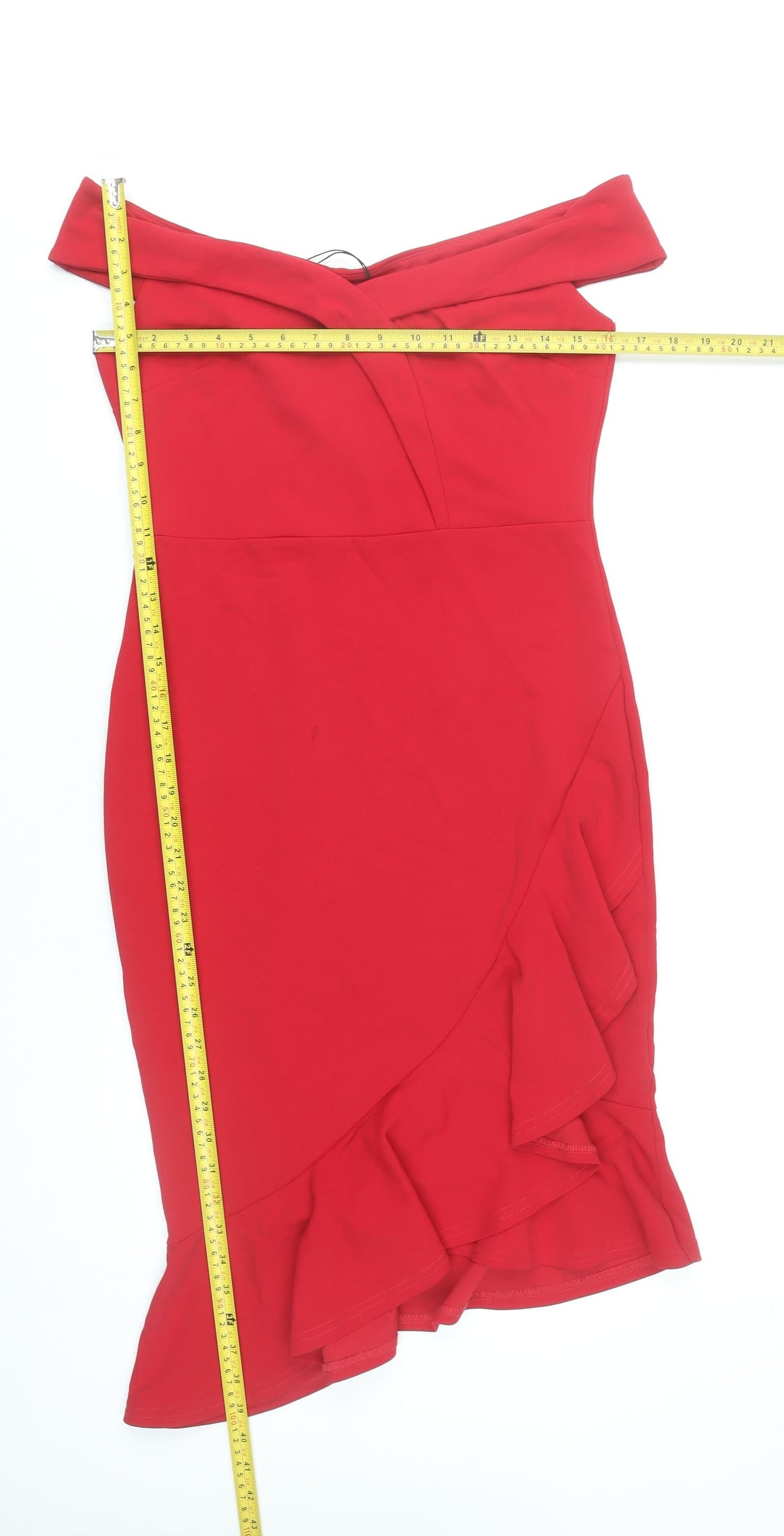 Lipsy Women Red Size 12 Off Shoulder Bodycon Ruffle Dress