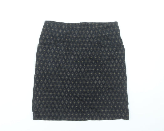 Fat Face Womens Black Geometric Knee Length Stretch Pencil Skirt Size 8
