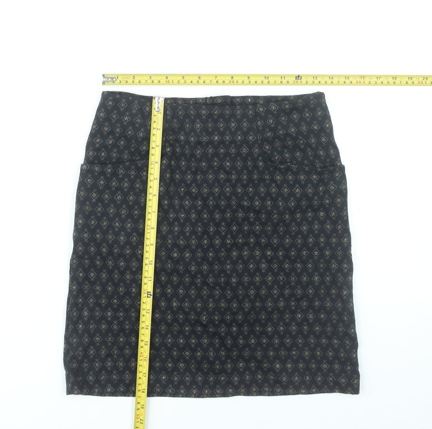 Fat Face Womens Black Geometric Knee Length Stretch Pencil Skirt Size 8