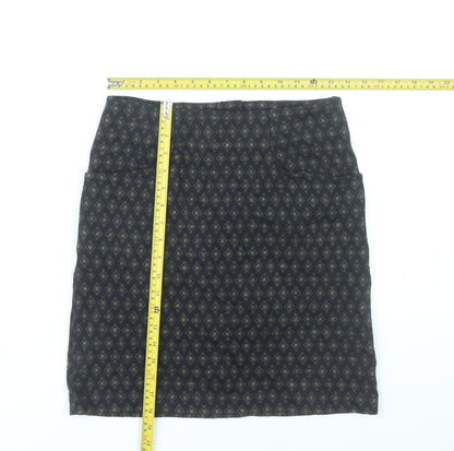 Fat Face Womens Black Geometric Knee Length Stretch Pencil Skirt Size 8