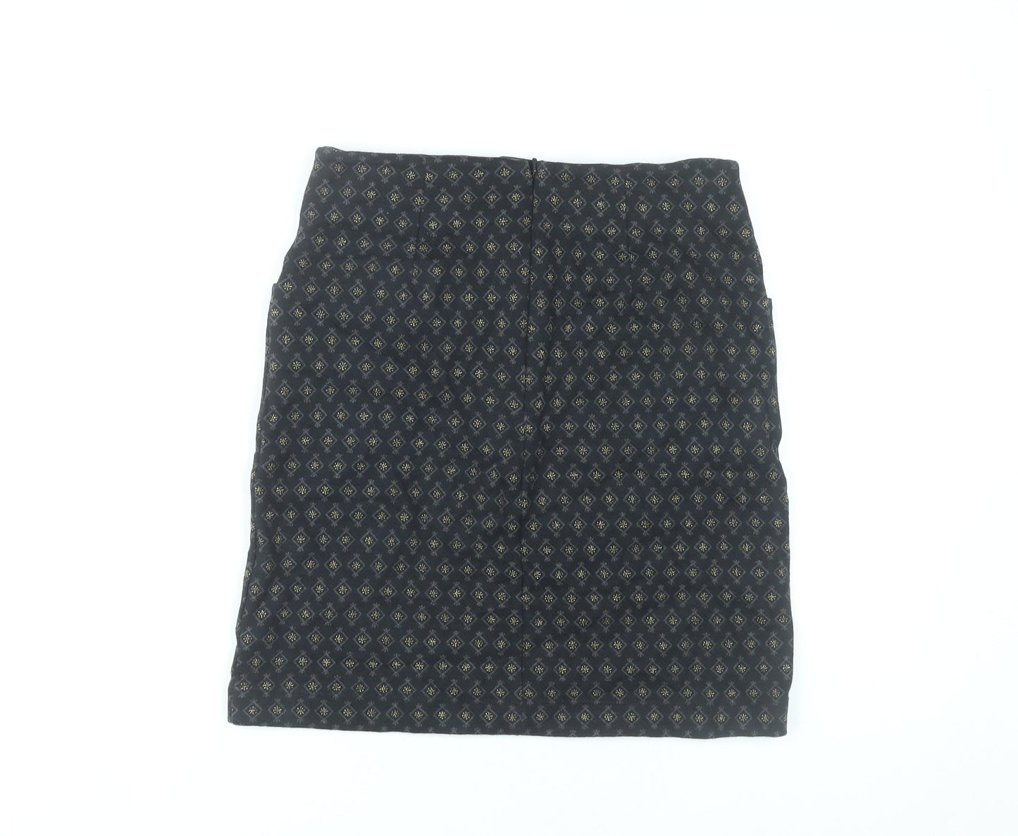 Fat Face Womens Black Geometric Knee Length Stretch Pencil Skirt Size 8