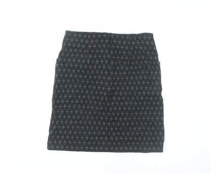 Fat Face Womens Black Geometric Knee Length Stretch Pencil Skirt Size 8