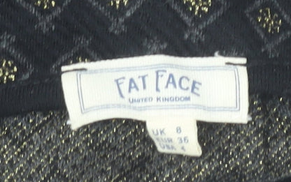 Fat Face Womens Black Geometric Knee Length Stretch Pencil Skirt Size 8