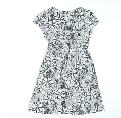 Tu Womens Black Floral A-Line Dress Size 10 Knee Length Short Sleeve