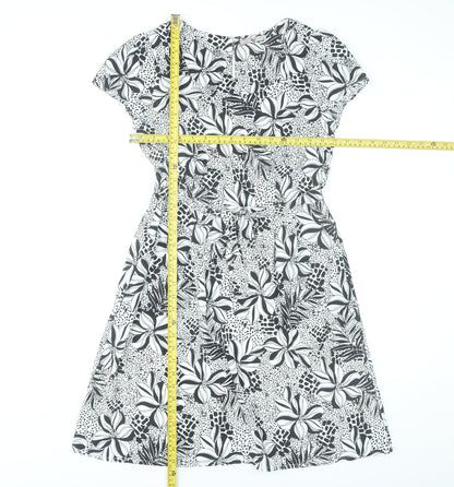 Tu Womens Black Floral A-Line Dress Size 10 Knee Length Short Sleeve