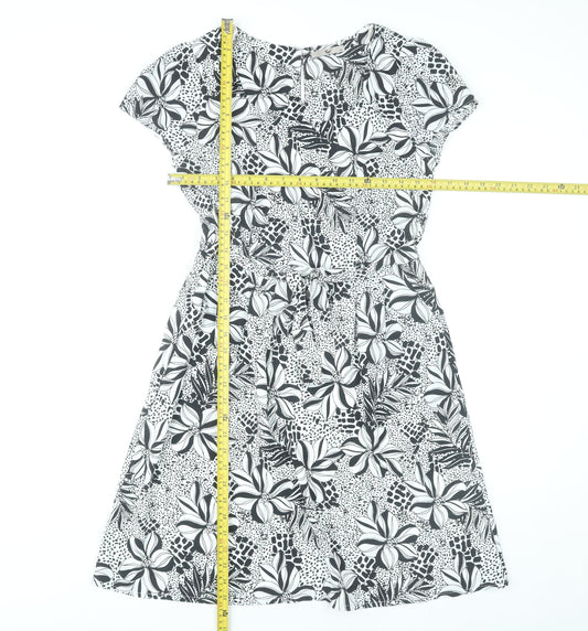 Tu Womens Black Floral A-Line Dress Size 10 Knee Length Short Sleeve