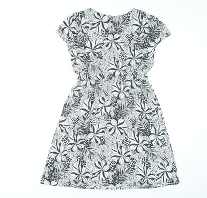 Tu Womens Black Floral A-Line Dress Size 10 Knee Length Short Sleeve