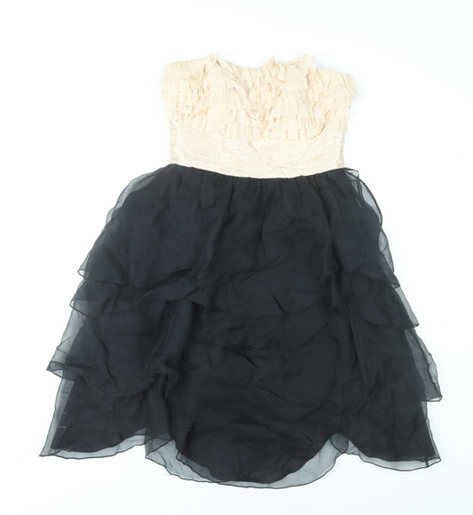 Monsoon Women’s Beige Black Strapless Ruffle Hi-Low Ball Gown Dress Size 8