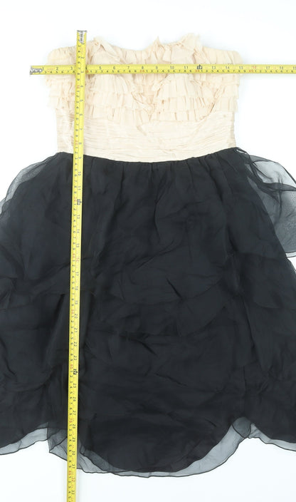 Monsoon Women’s Beige Black Strapless Ruffle Hi-Low Ball Gown Dress Size 8