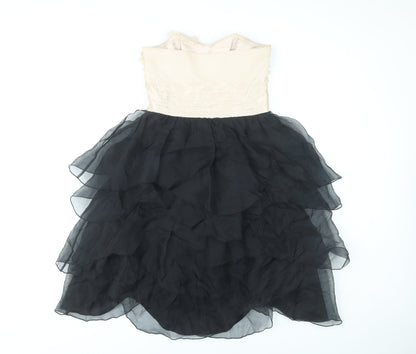 Monsoon Women’s Beige Black Strapless Ruffle Hi-Low Ball Gown Dress Size 8