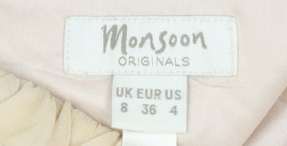 Monsoon Women’s Beige Black Strapless Ruffle Hi-Low Ball Gown Dress Size 8