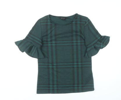 New Look Women’s Green Plaid Ruffle Sleeve Blouse UK 8