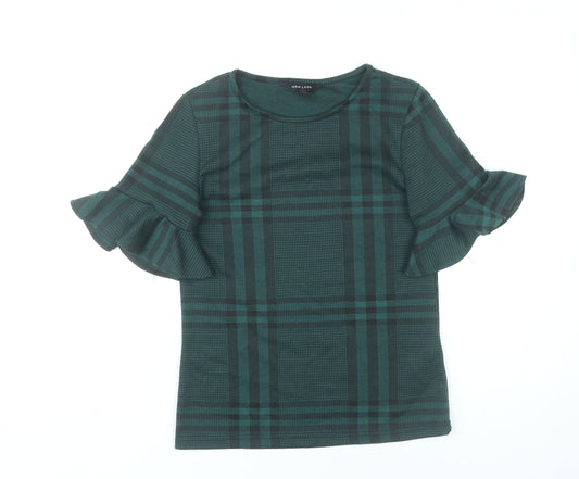 New Look Women’s Green Plaid Ruffle Sleeve Blouse UK 8