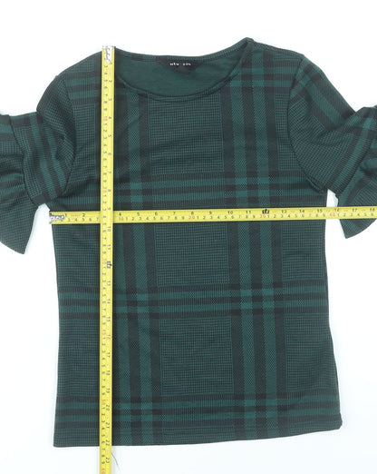 New Look Women’s Green Plaid Ruffle Sleeve Blouse UK 8