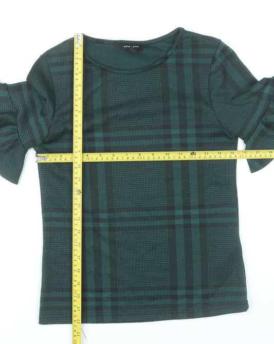 New Look Women’s Green Plaid Ruffle Sleeve Blouse UK 8