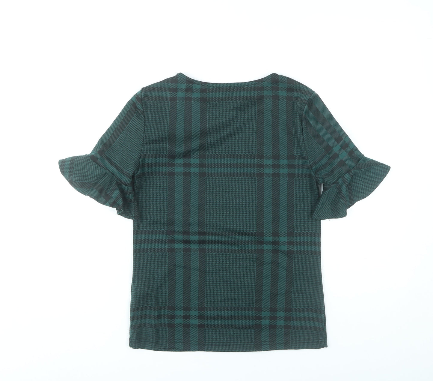 New Look Women’s Green Plaid Ruffle Sleeve Blouse UK 8