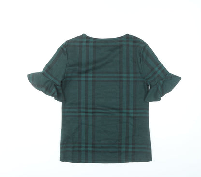 New Look Women’s Green Plaid Ruffle Sleeve Blouse UK 8