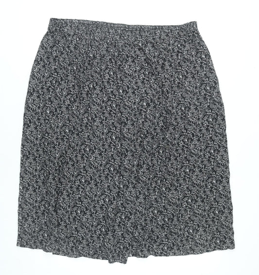 Bonmarché Womens Black Size 20 A-Line Floral Knee Length Skirt