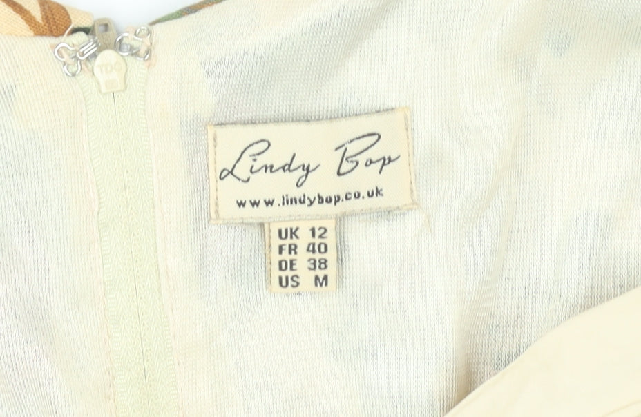 Lindy Bop Women’s Multicoloured Floral Fit & Flare Dress UK 12