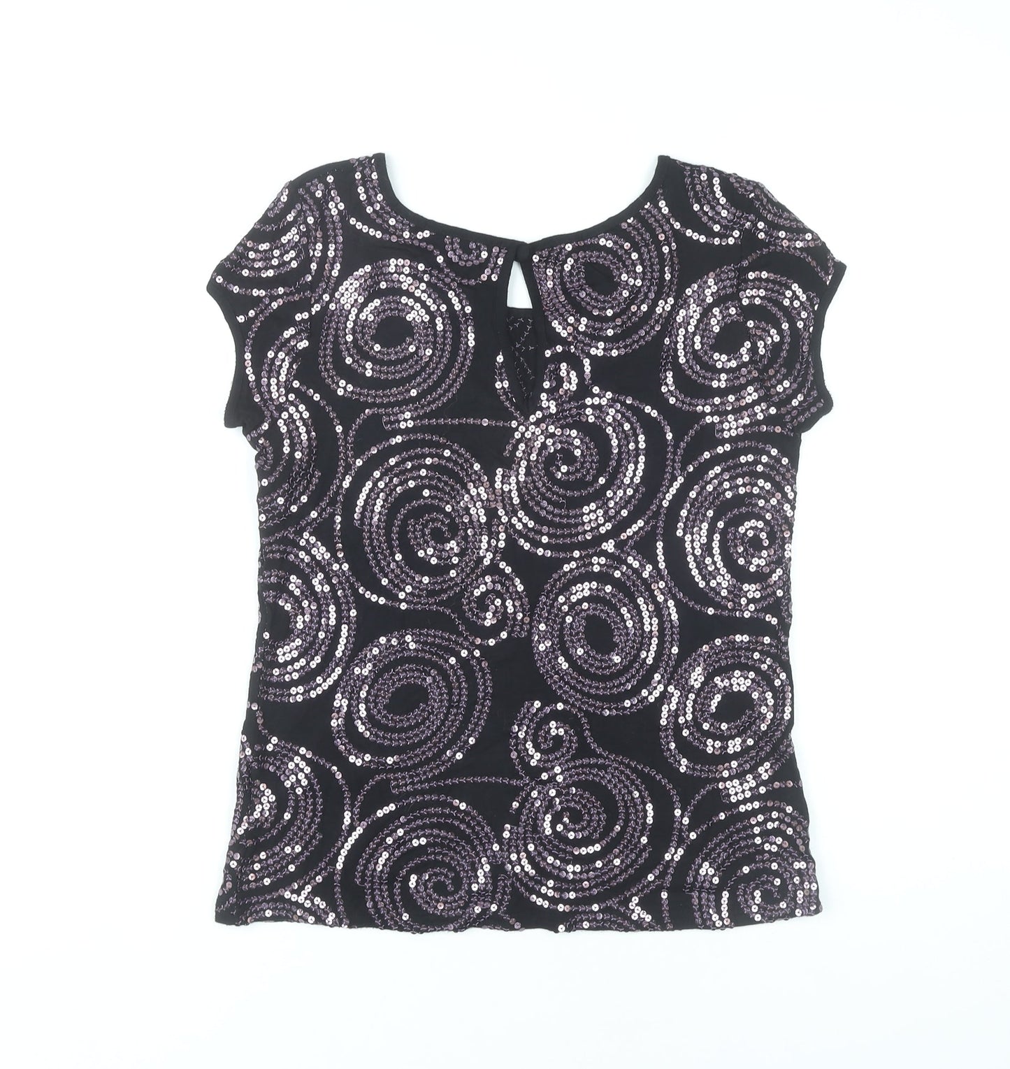 TU Womens Black Sequin Party Top Size 10 Short Sleeve Round Neck