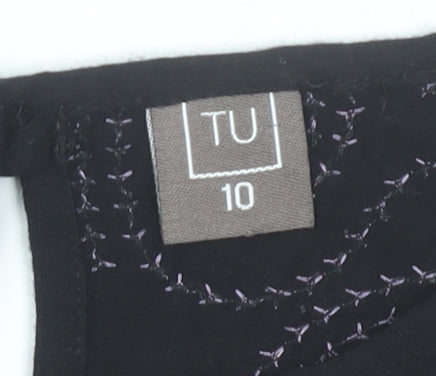 TU Womens Black Sequin Party Top Size 10 Short Sleeve Round Neck