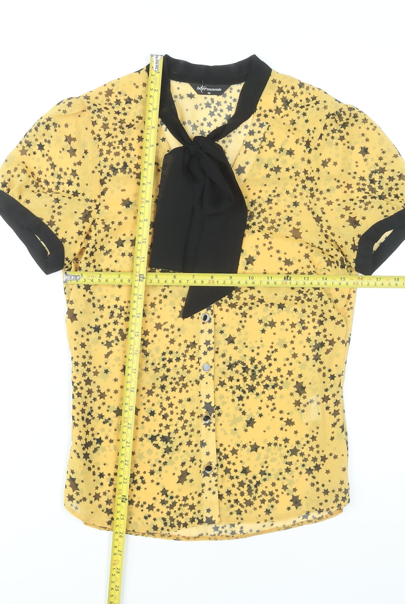 Internacionale Women’s Yellow Star Print Sheer Blouse Size 10