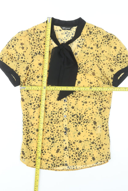 Internacionale Women’s Yellow Star Print Sheer Blouse Size 10
