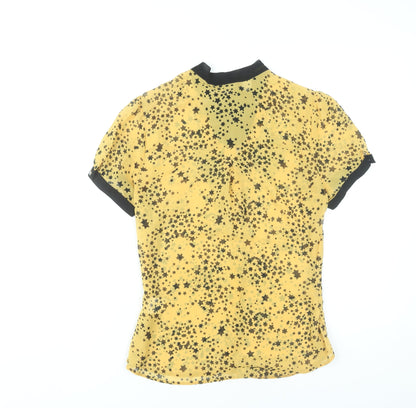 Internacionale Women’s Yellow Star Print Sheer Blouse Size 10