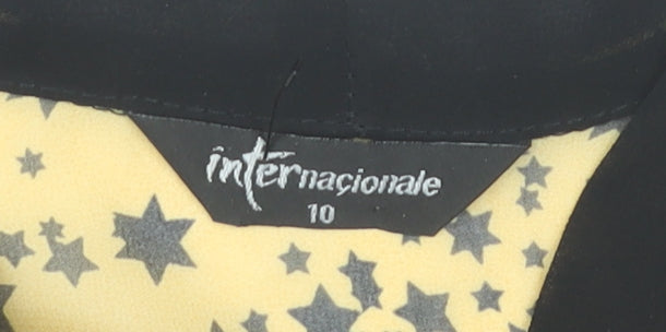 Internacionale Women’s Yellow Star Print Sheer Blouse Size 10