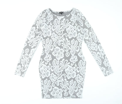 River Island Women’s White Floral Lace Bodycon Dress Size 10