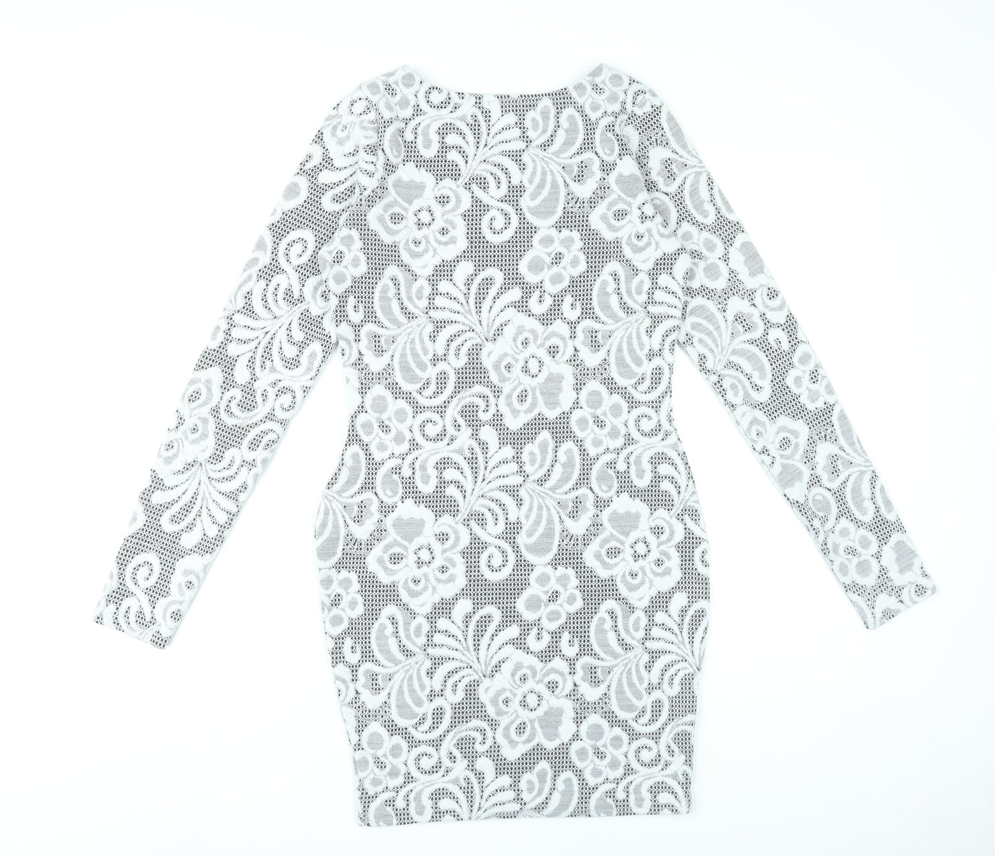 River Island Women’s White Floral Lace Bodycon Dress Size 10