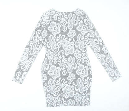 River Island Women’s White Floral Lace Bodycon Dress Size 10
