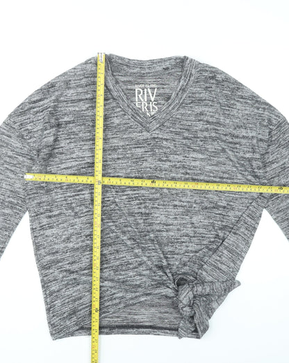 River Island Women’s Grey V-Neck Tunic Top Size S 3/4 Sleeve Knot Detail
