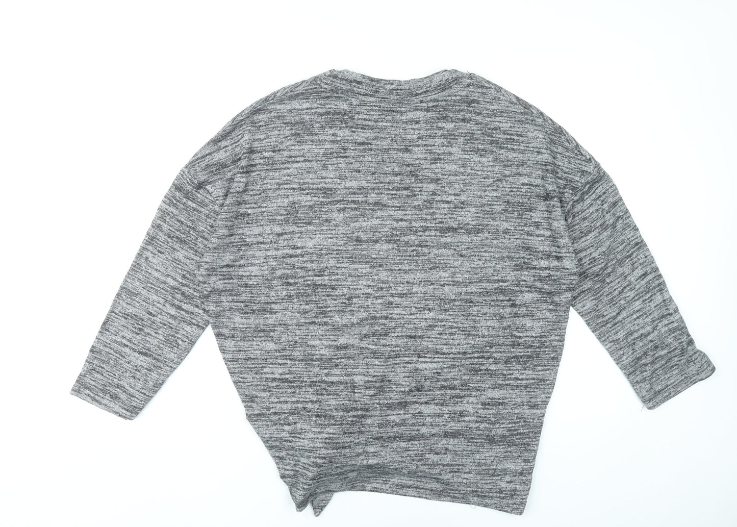 River Island Women’s Grey V-Neck Tunic Top Size S 3/4 Sleeve Knot Detail