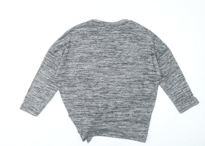 River Island Women’s Grey V-Neck Tunic Top Size S 3/4 Sleeve Knot Detail