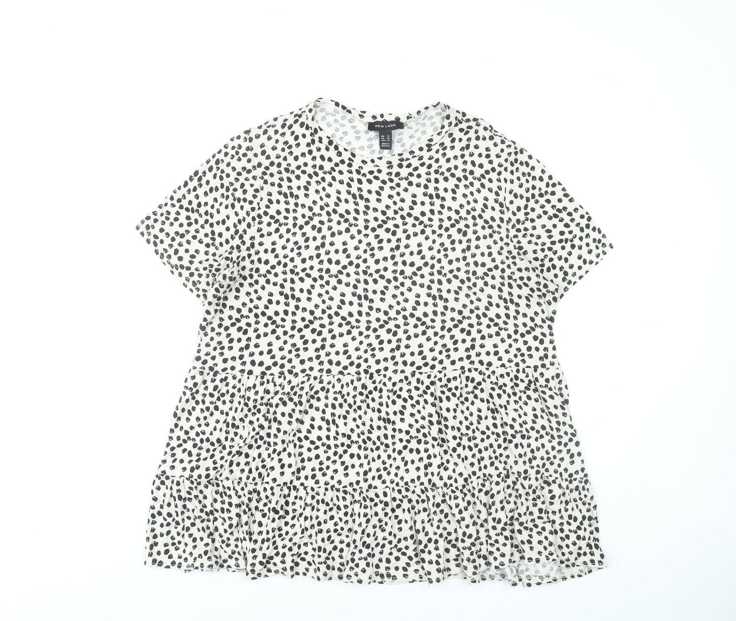 New Look Womens White Animal Print Tunic Blouse UK 16 Short Sleeve Viscose