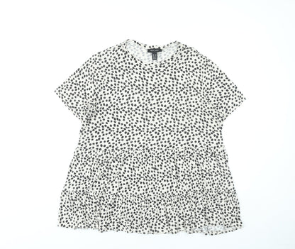 New Look Womens White Animal Print Tunic Blouse UK 16 Short Sleeve Viscose