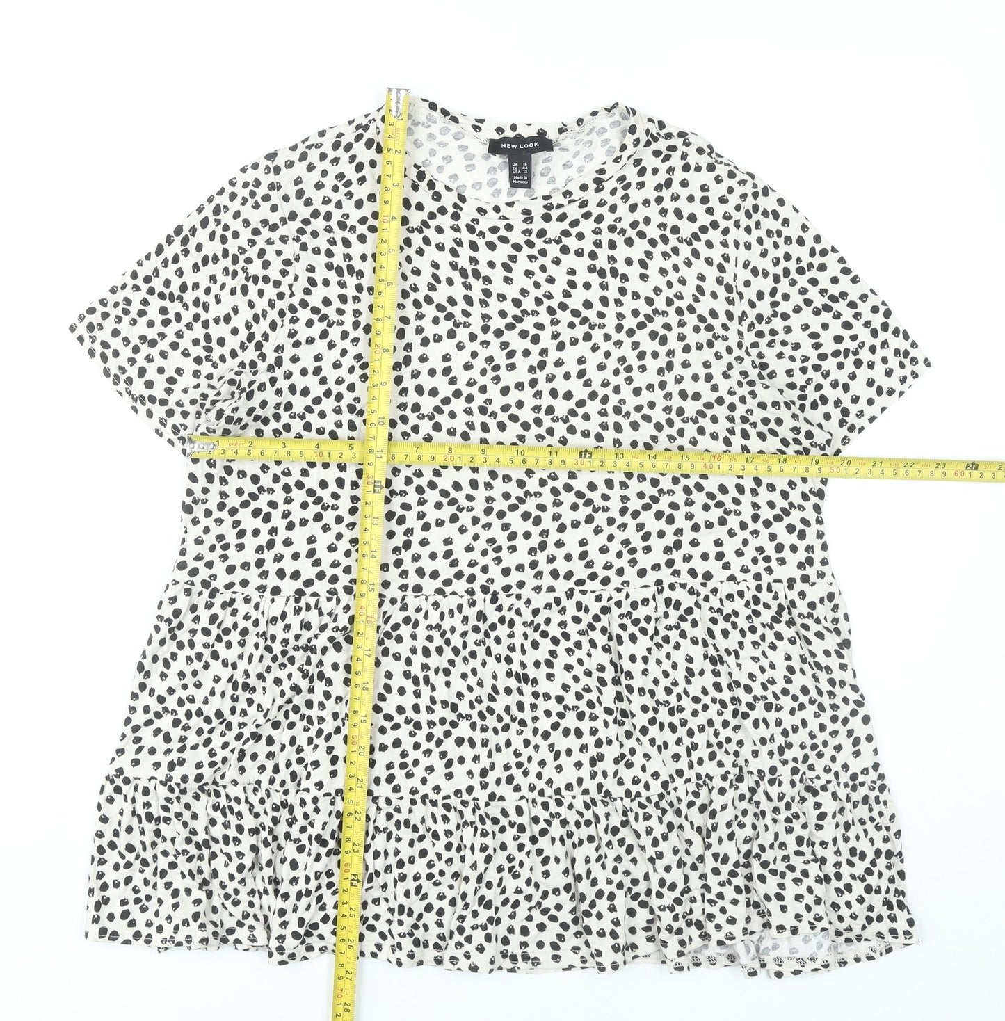 New Look Womens White Animal Print Tunic Blouse UK 16 Short Sleeve Viscose