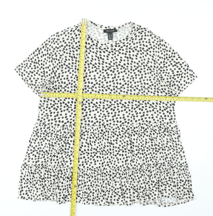 New Look Womens White Animal Print Tunic Blouse UK 16 Short Sleeve Viscose