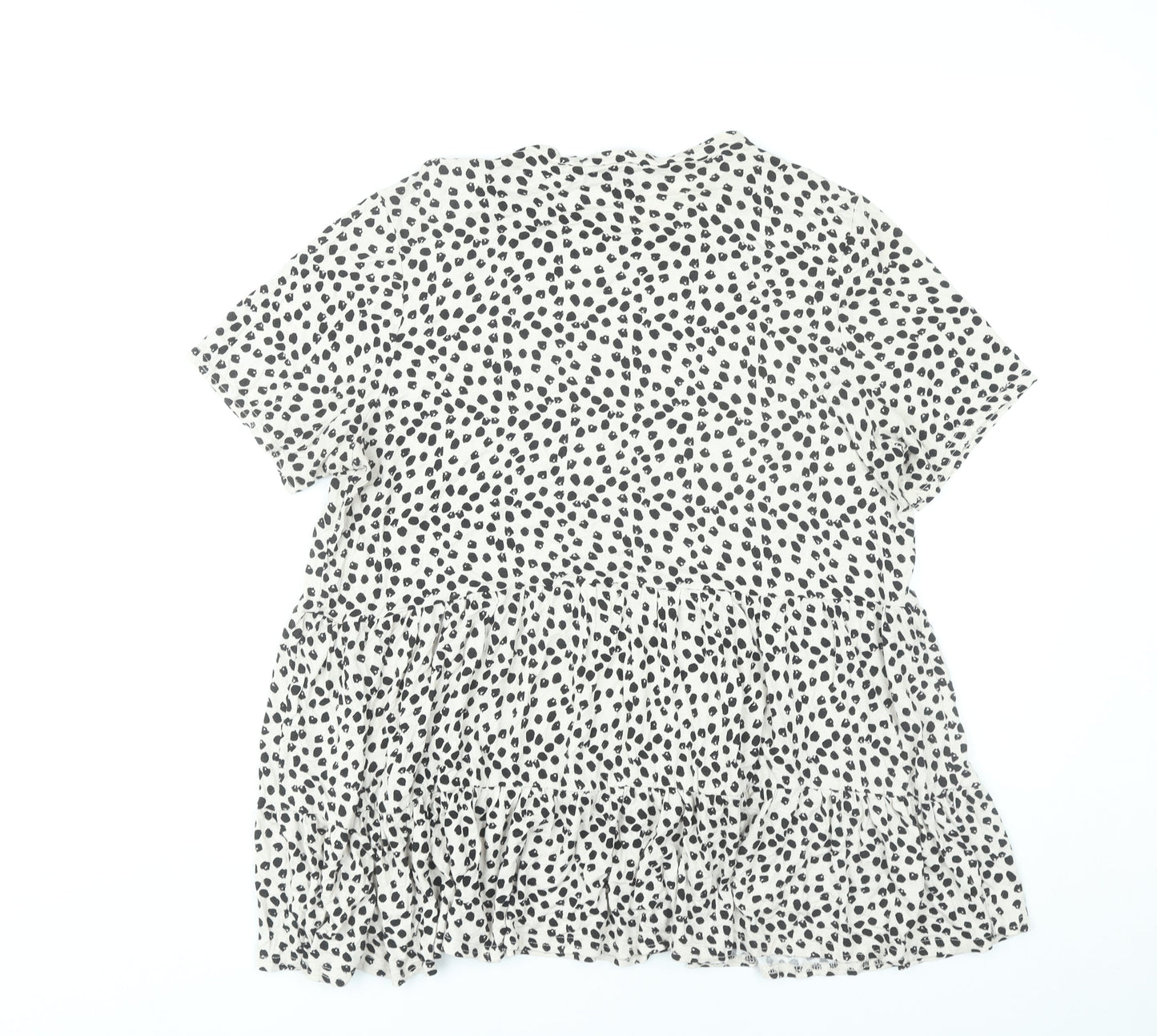 New Look Womens White Animal Print Tunic Blouse UK 16 Short Sleeve Viscose