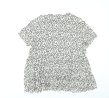 New Look Womens White Animal Print Tunic Blouse UK 16 Short Sleeve Viscose